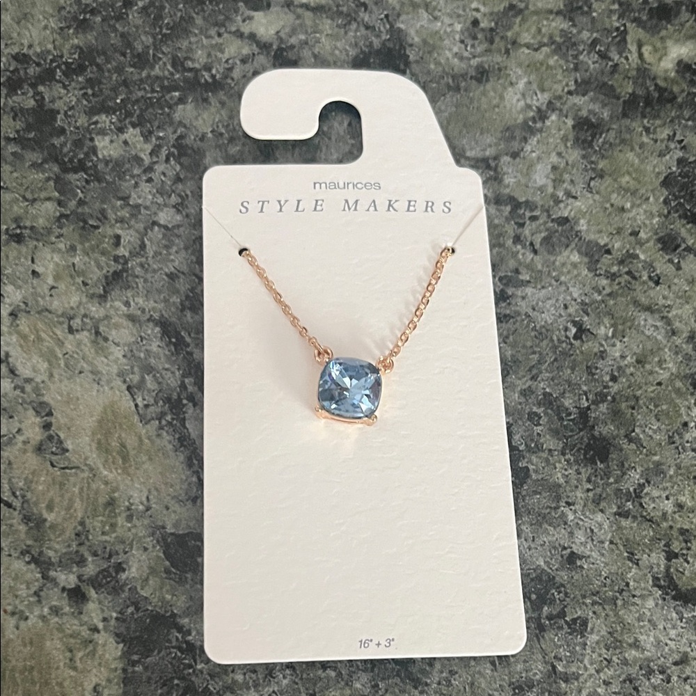 Maurices Rose Gold Necklace with Light Blue Cushion Pendant